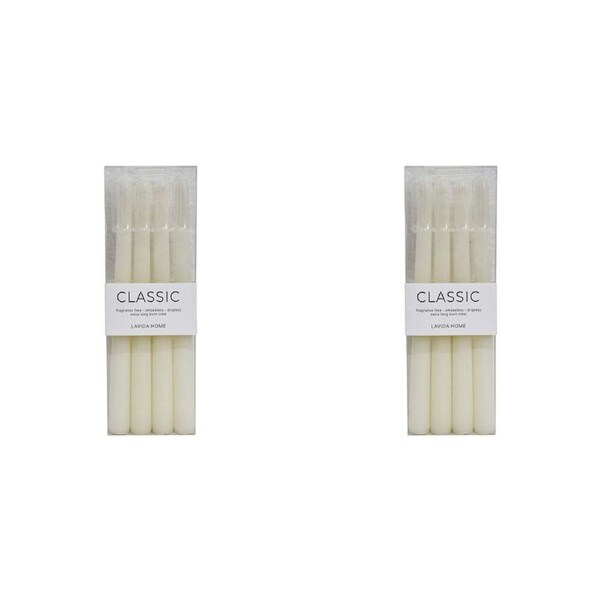 8pc Classic Unscented 24cm Taper Wax Candle Set Fragrance Free Home Decor White