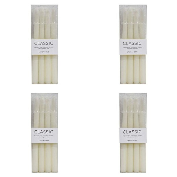 16pc Classic Unscented 24cm Taper Wax Candle Set Fragrance Free Home Decor White