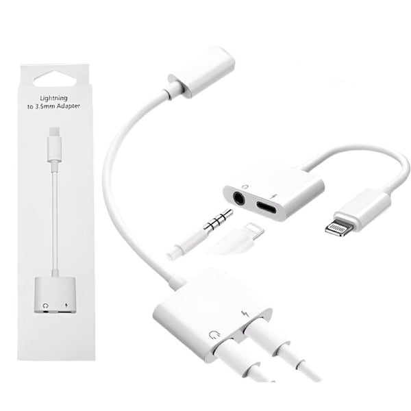 For IPhone Jack to 3.5mm Splitter 2 in 1 Adapter to AUX Headphone Charger