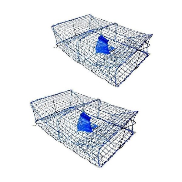 2 X Wilson Heavy Duty Rectangular Crab Traps - 2 Entry - Twin Pack - Blue Mesh
