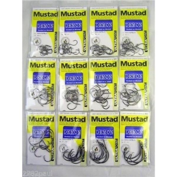 Mustad Demon- Entire Range 12 Pack-Sizes 6-4-2-1-1/0-2/0-3/0-4/0-5/0-6/0-7/0-8/0