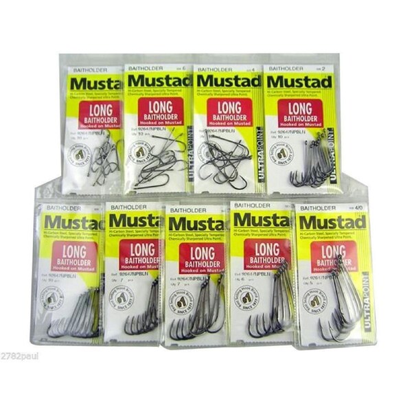 Mustad Long Baitholder- 9 Pce Pack-Sizes 8-6-4-2-1-1/0-2/0-3/0-4/0 Entire Range