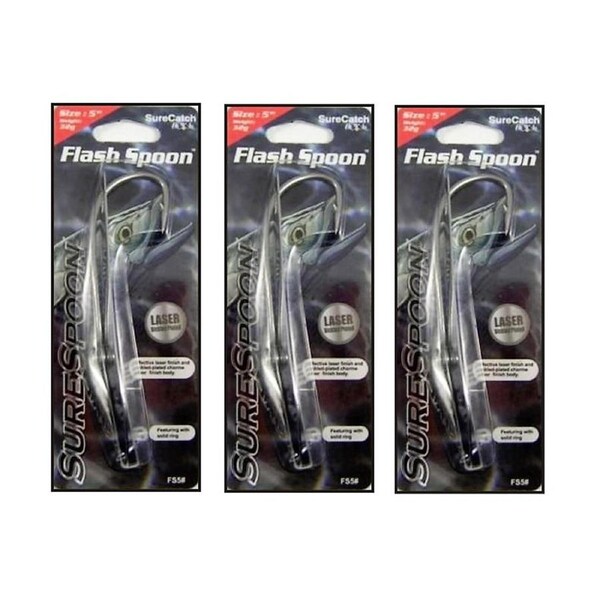 3 x Surecatch 5 Inch Mackerel Flash Spoons - 32gm Trolling Lures
