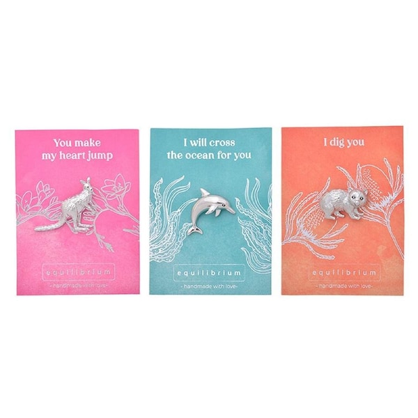 3pc Gibson Gifts Silver Aust Fauna Pin Brooch Kangaroo/Dolphin/Wombat Combo Set