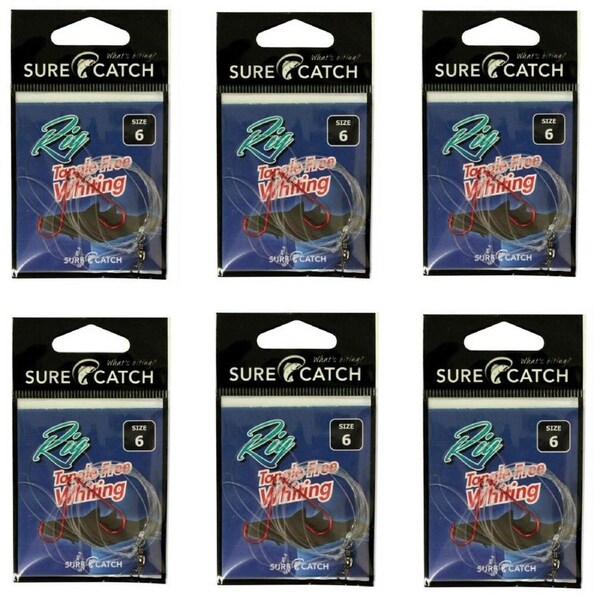 6 Pack of Surecatch Size 6 Tangle Free Whiting Rigs - Chemically Sharpened Hooks