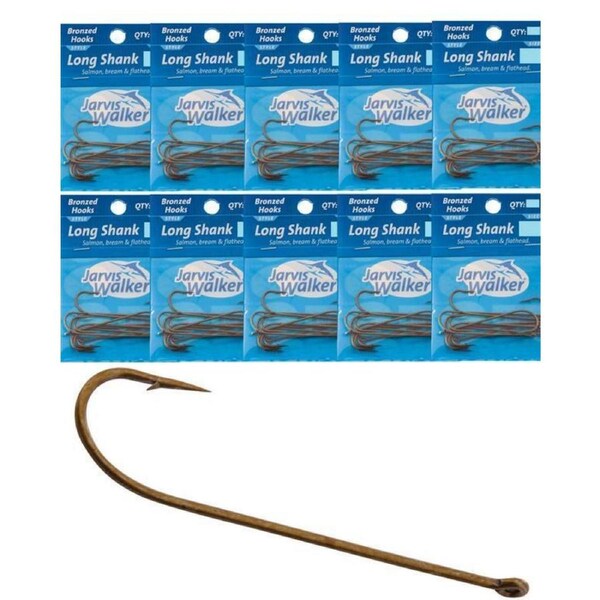 Bulk 10 Pack - Size 12 Jarvis Walker Bronze Long Shank Hooks - Qty: 200 Hooks