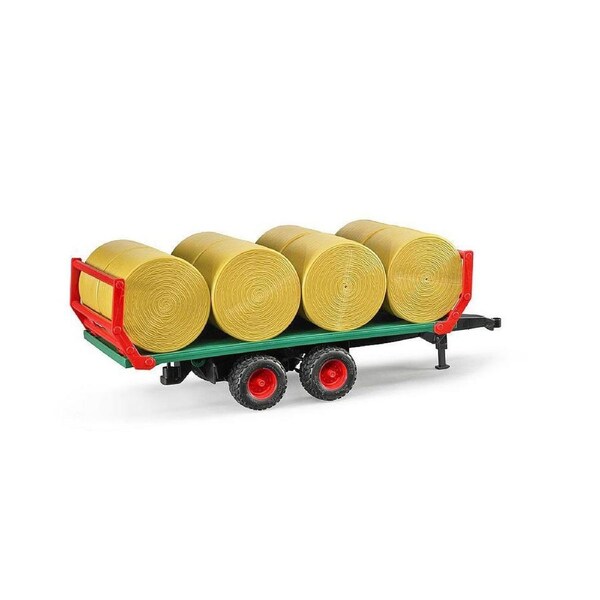 Bruder ABS Transport Trailer w/ 8-Round Bales 44cm Farm Vehicle Kids Toy 3y+