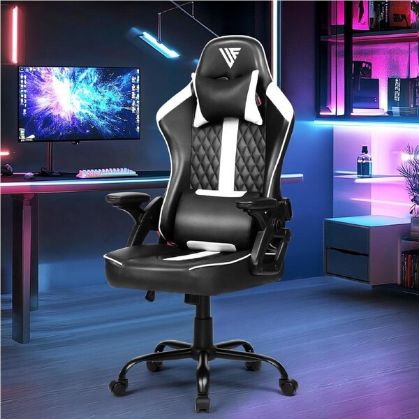 Advwin Gaming Chair Height Adjustable Ergonomic Recliner Racing Office Chair Black & White