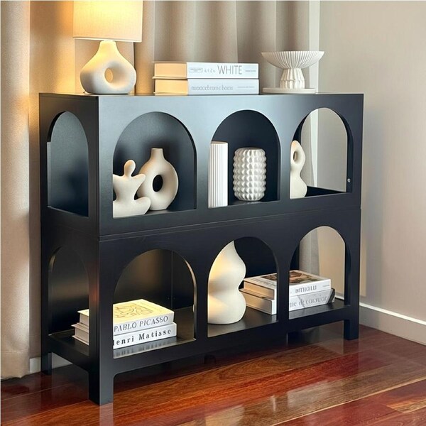 Oikiture Shelving Unit Display Shelf Storage Stand Bookcase kids Bookshelf Organizer Rack Black