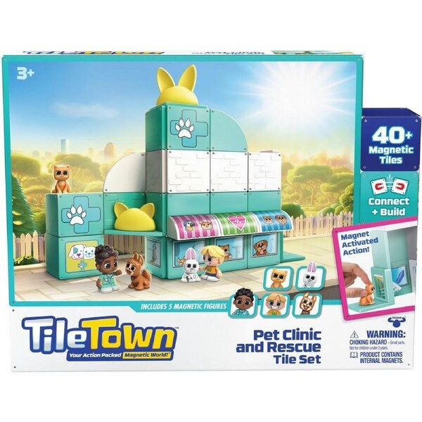 Tile Town Pet Clinic and Rescue Magnetic Tiles Playset