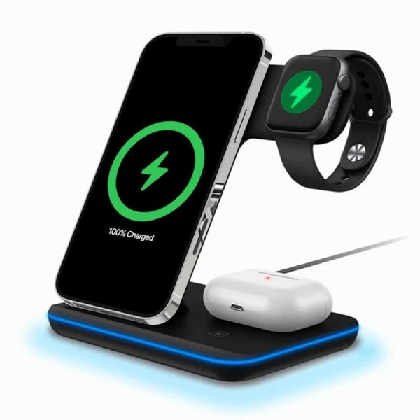 Tough On 3 in 1 Wireless Charger Stand Dock for Apple iPhone iWatch Airpods Black