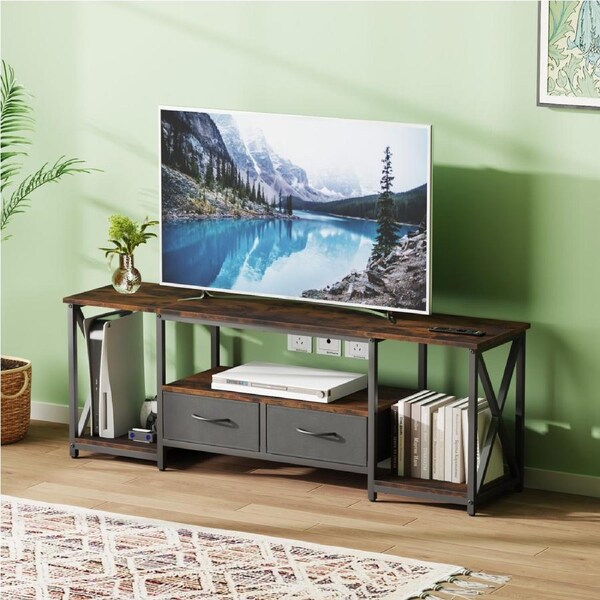 Advwin TV Cabinet 140cm Entertainment Unit Stand w/ Shelf & Drawers Media Console Walnut