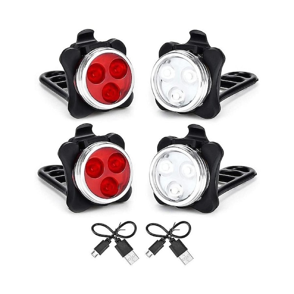 USB Rechargeable Bike Lights Set Head Light (White Light) &Tail Light (LED Red Light) for Road Bicycle Accessories,2