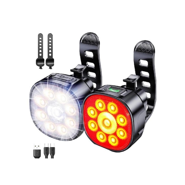 Bike Lights [4+6 Modes], USB Rechargeable Bike Lights Front & Back, IP65 Waterproof Bicycle Lights for Road