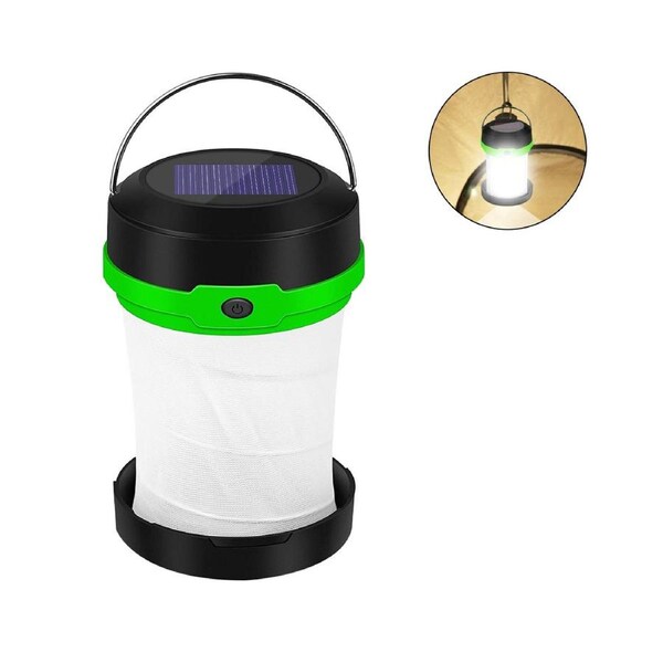 Solar Powered LED Camping Lantern-Solar or USB Rechargeable, Portable Rechargeable Collapsible LED Camping Lantern - Green
