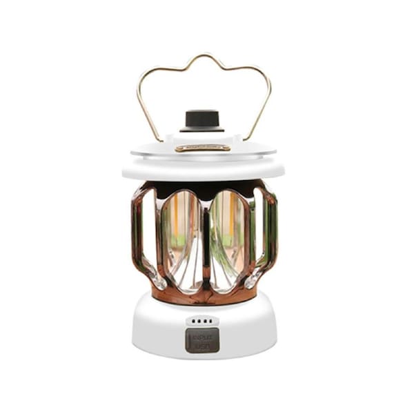 Camping Light Retro Rechargeable with Handle Waterproof Multifunctional Dual Light Source USB Charging High Brightness LED Emergency Lantern - White
