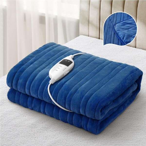 Bedra Electric Blanket Washable Throw Rug Heated Blanket Coral Fleece Blue