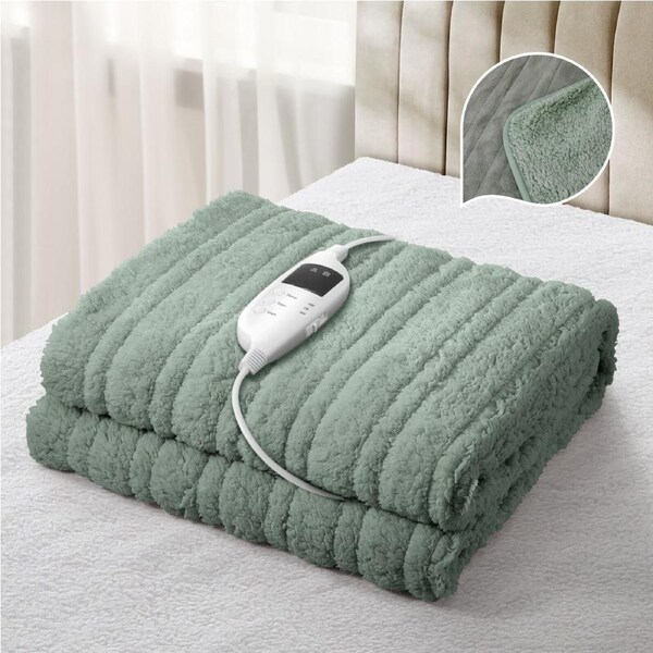 Bedra Electric Blanket Washable Throw Rug Heated Blanket Sherpa Coral Fleece Green