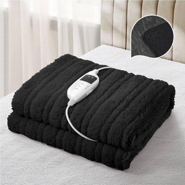 Bedra Electric Blanket Washable Throw Rug Heated Blanket Sherpa Coral Fleece Charcoal