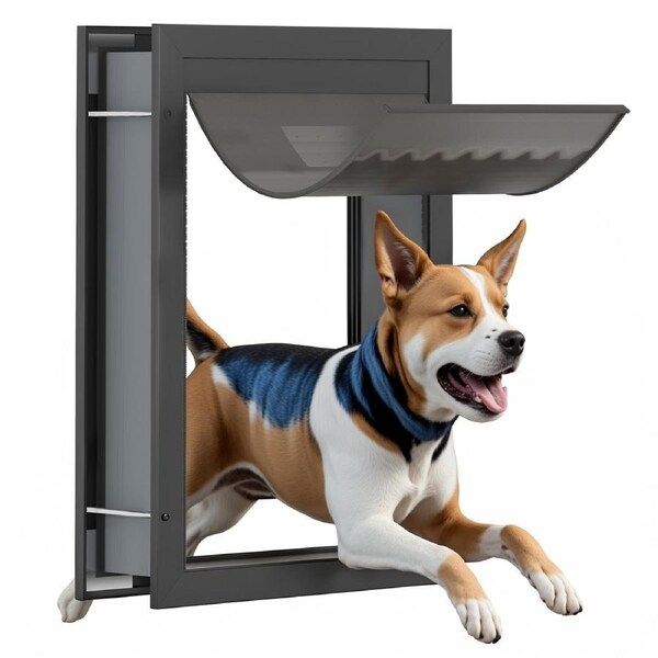 Advwin Pet Door Doggy Door with Aluminum Frame with Magnetic Flaps 44x28CM