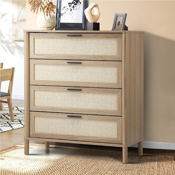 4 Chest of Drawers Oikiture Dresser Tallboy Storage Cabinet Rattan Natural