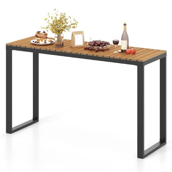 Costway Outdoor Rectangular Bar Table Patio Counter Height Dining Table Metal Pub Table Console Table