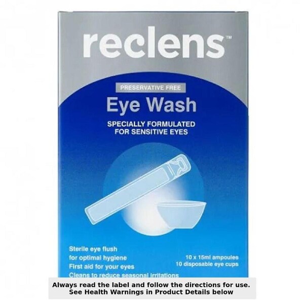 Reclens Saline Eye Wash 10 x 15ml with Eye Cups