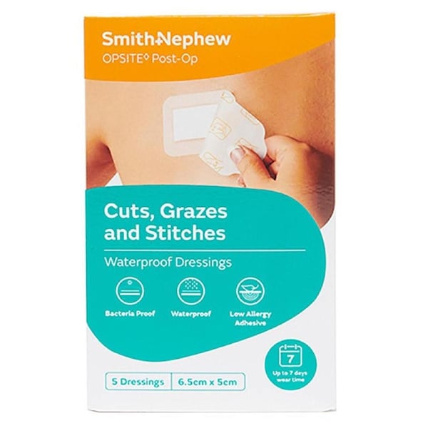 Opsite Post-Op Waterproof Dressing 6.5cm x 5cm 5 Pack by Smith & Nephew