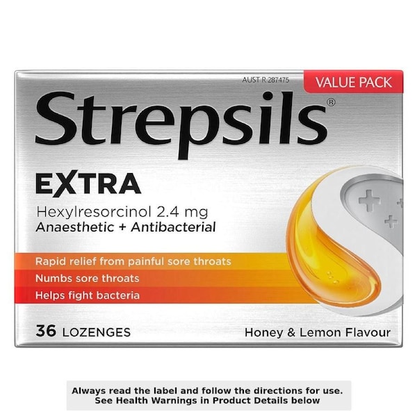 Strepsils Extra Rapid Sore Throat Relief with Anaesthetic Honey & Lemon 36 Lozenges
