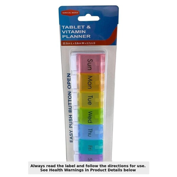 Surgical Basics One a Day Weekly Pill Organiser Large 1 Pack Assorted Colours