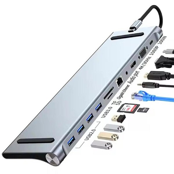 All-in-One Docking Hub: 4K Dual Screen, 100W Fast Charge, USB 3.0, VGA/RJ45 for Laptop/Phone