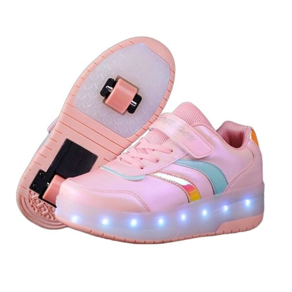 Nevenka Kids LED Roller Skate Shoes Boys Girls Sneakers with Double Wheel-CD906-Pink 30