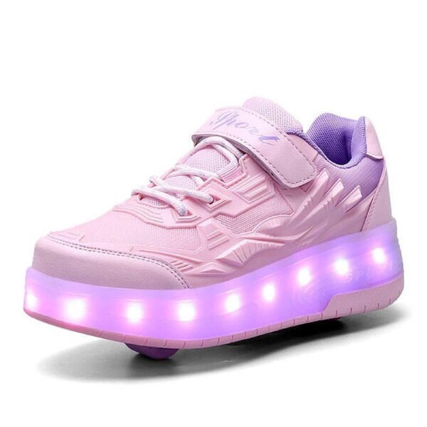 Nevenka Kids Fashion LED Roller Shoes with Double Wheels for Boys Girls-Pink 33