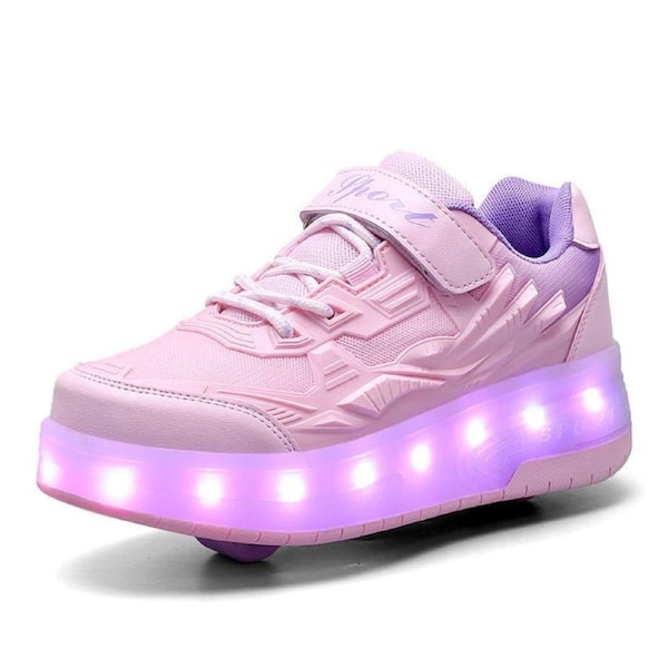 Nevenka Kids Fashion LED Roller Shoes with Double Wheels for Boys Girls-Pink 40