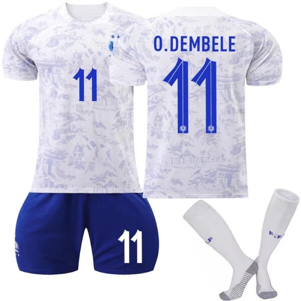 Nevenka France National Team Away Jersey 2022-23 O.DEMBELE #11 Soccer Jersey for Kids Adult 22