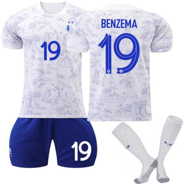 Nevenka France National Team Away Jersey 2022-23 BENZEMA #19 Soccer Jersey for Kids Adult 24
