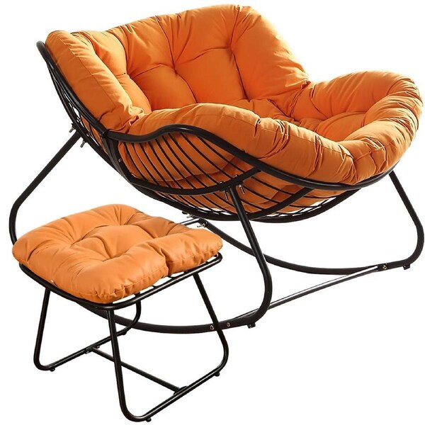 MIUZ Rocking Chair with Footstool Patio Outdoor Egg Rocking Chair Lounge Seat