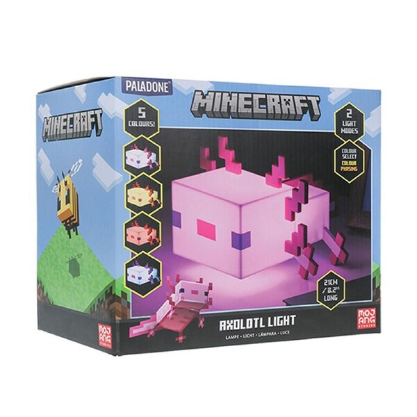 Minecraft Axolotl Fun & Colourful Glowing Desk Bedside Light/Lamp 21cm 6y+