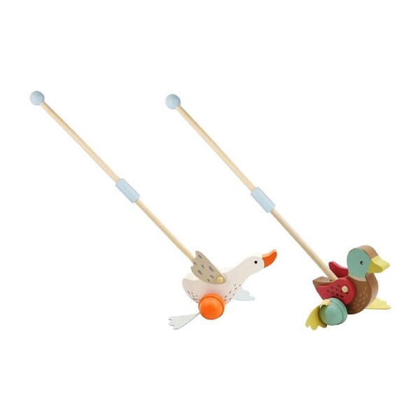 2pc Kaper Kidz Wooden Goose Push A Long & Mallard Duck Push A Long Toy 12m+
