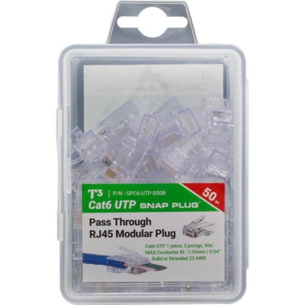 T3 innovation UTP RJ45 CAT6 Solid Snap Plug 1.00mm TO 1.05mm PACK OF 50