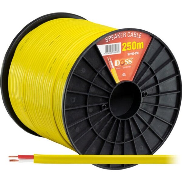 Doss SP240-250 18AWG 100V Speaker Cable Double Insulated Cord Reel Roll Yellow 250M