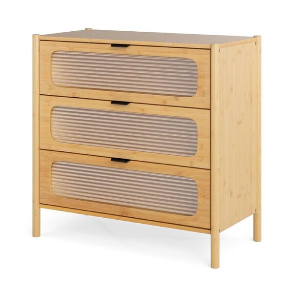 Giantex Bamboo Storage Cabinet 3-Drawer Modern Chest of Drawers Storage Organizer Natural