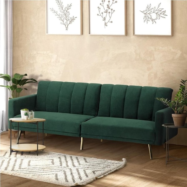 Oikiture 3 Seater Sofa Bed Couch Convertible Lounge Recliner Beds Velvet Green