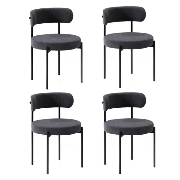 Oikiture 4x Dining Chair Round Boucle Kitchen Lounge Seats Backrest Dark Grey