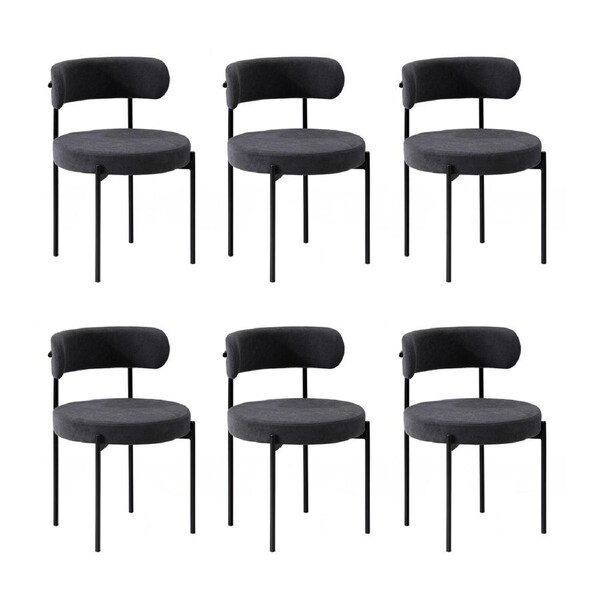 Oikiture 6x Dining Chair Round Boucle Kitchen Lounge Seats Backrest Dark Grey