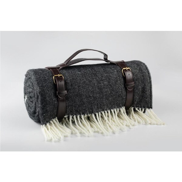 Spenser Whitney Picnic Rug Mat Blanket Herringbone Black