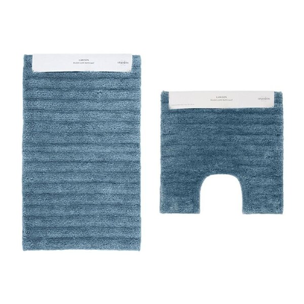 2pc Algodon Polyester Lawson Plush Bath Runner Non-Slip Mat Set Denim 50x50cm