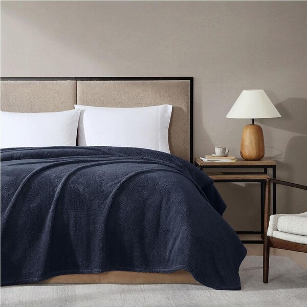 Ardor Boudoir Polyester Teddy Fleece Room Bed Blanket/Throw Navy 245x240cm