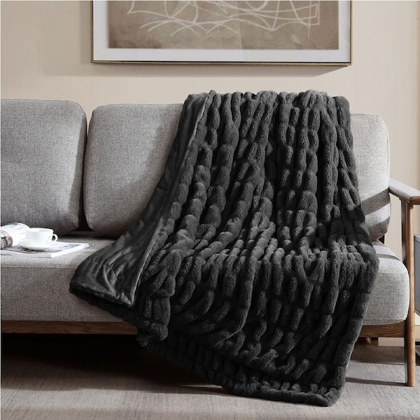 Ardor Boudoir Polyester Clayton Faux Fur Sofa Blanket/Throw Black 130x170cm