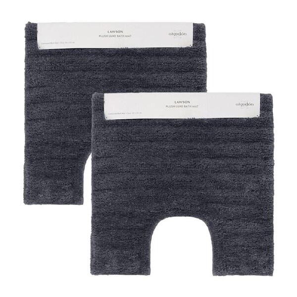 2PK Algodon Polyester Lawson Plush Contoured Bath Runner Soft Mat Ebony 50x50cm